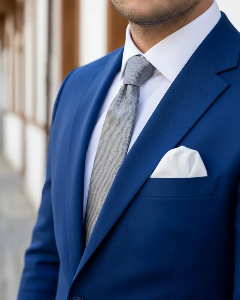 Mavi Slim Fit Takım, Gri Kravat - 2