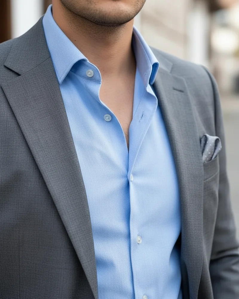 Gri Slim Fit Takım, Kravatsız - 2