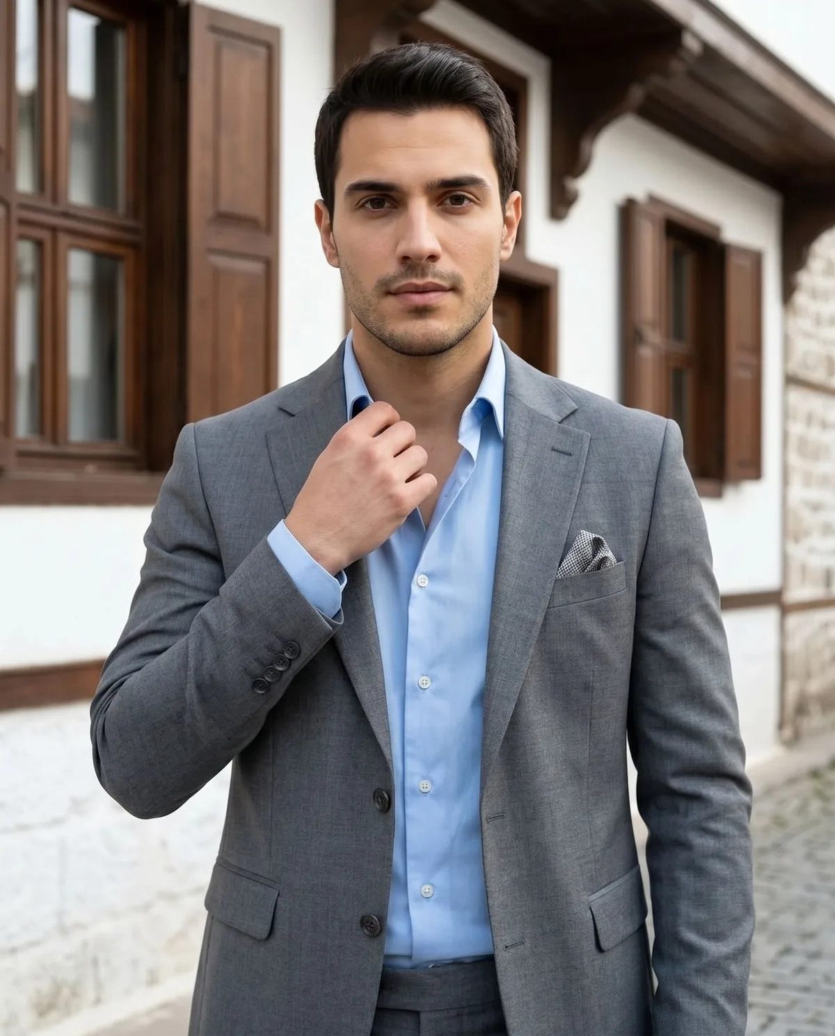 Gri Slim Fit Takım, Kravatsız - 3