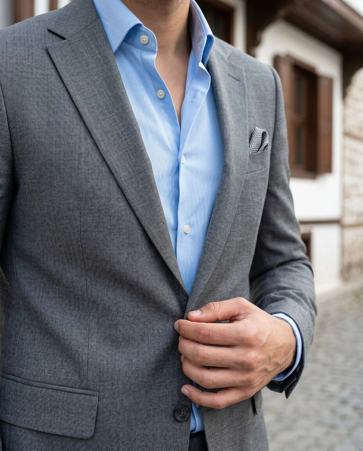 Gri Slim Fit Takım, Kravatsız - 4