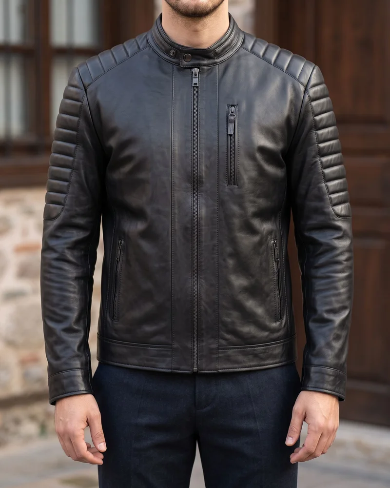 Siyah Biker Deri Mont - 2