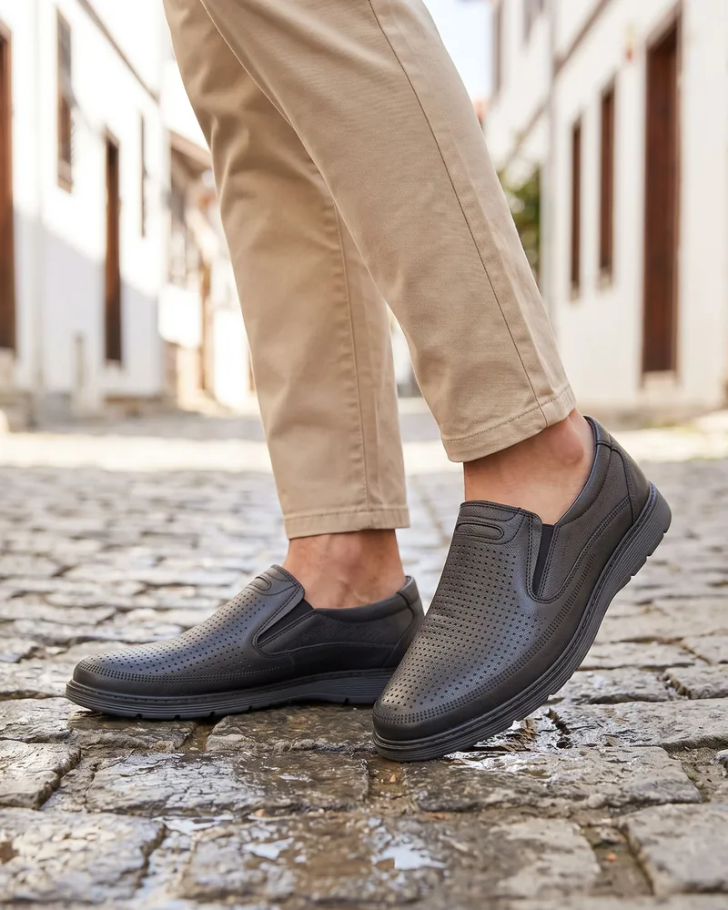 Antrasit Delikli Deri Loafer - Beyefendi Çorum