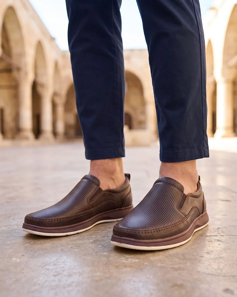 Kahve Delikli Deri Loafer - Beyefendi Çorum
