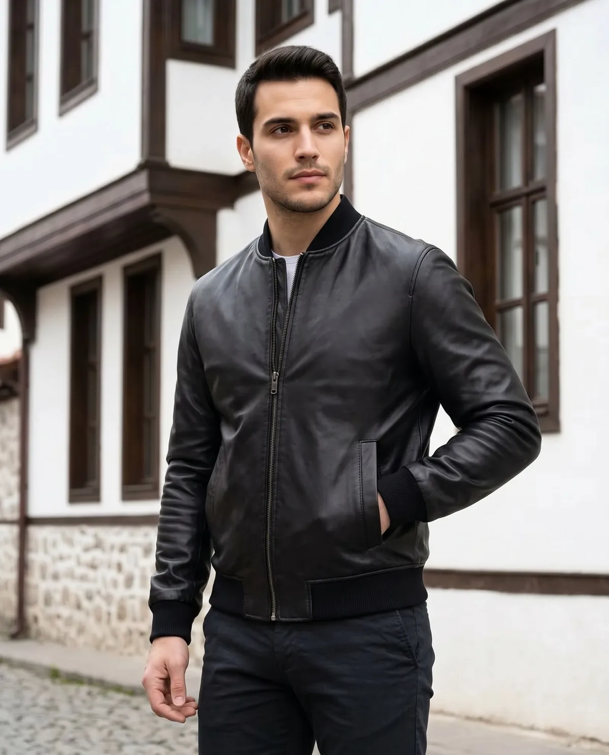 Siyah Deri Bomber Ceket - 5