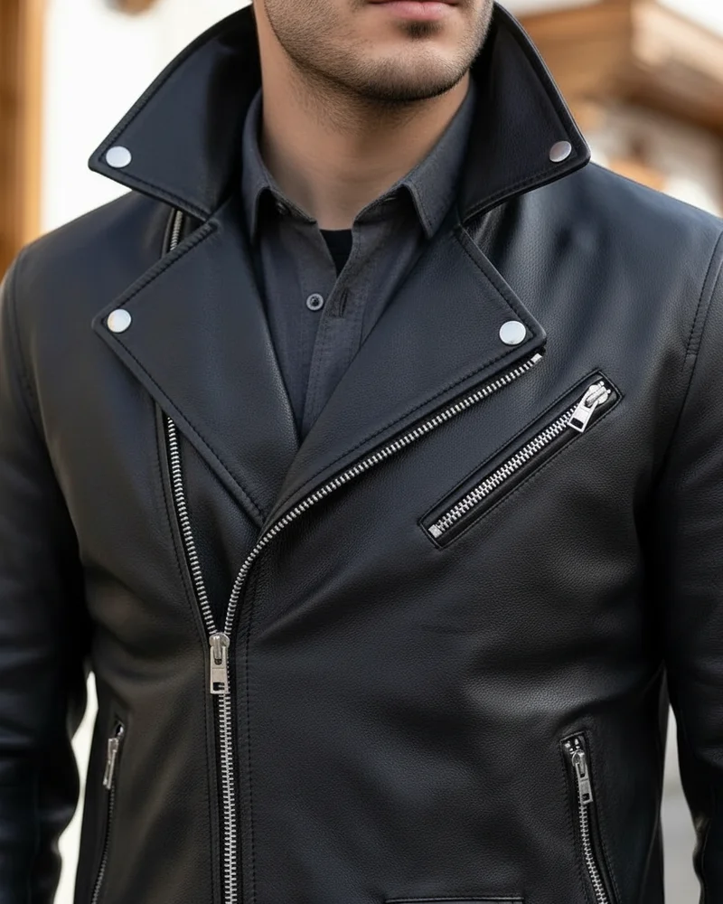Siyah Biker Deri Ceket - 2