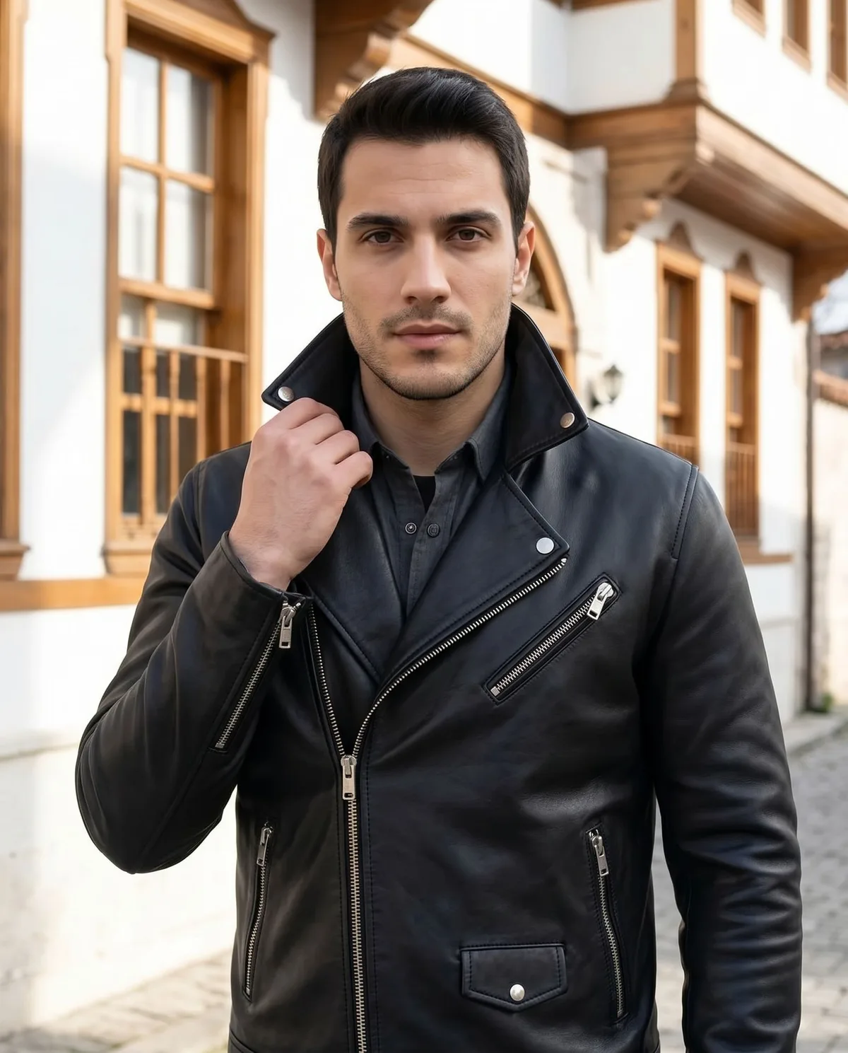 Siyah Biker Deri Ceket - 3