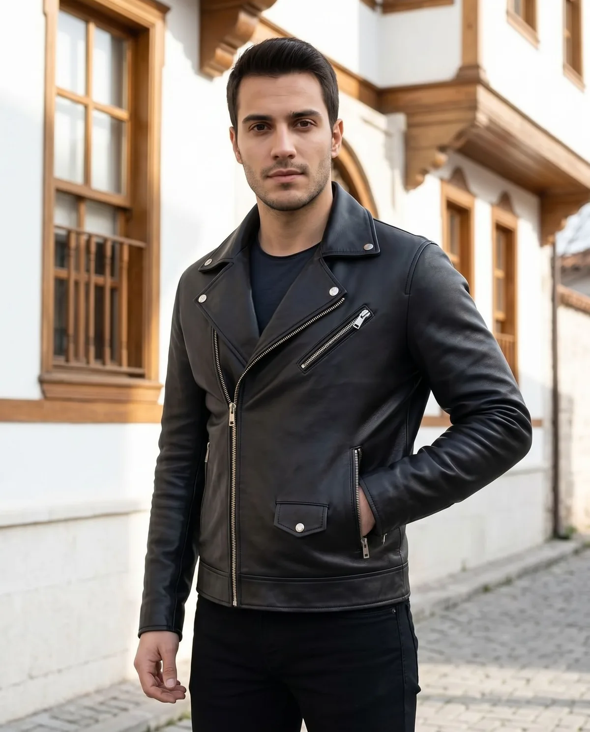 Siyah Biker Deri Ceket - 5
