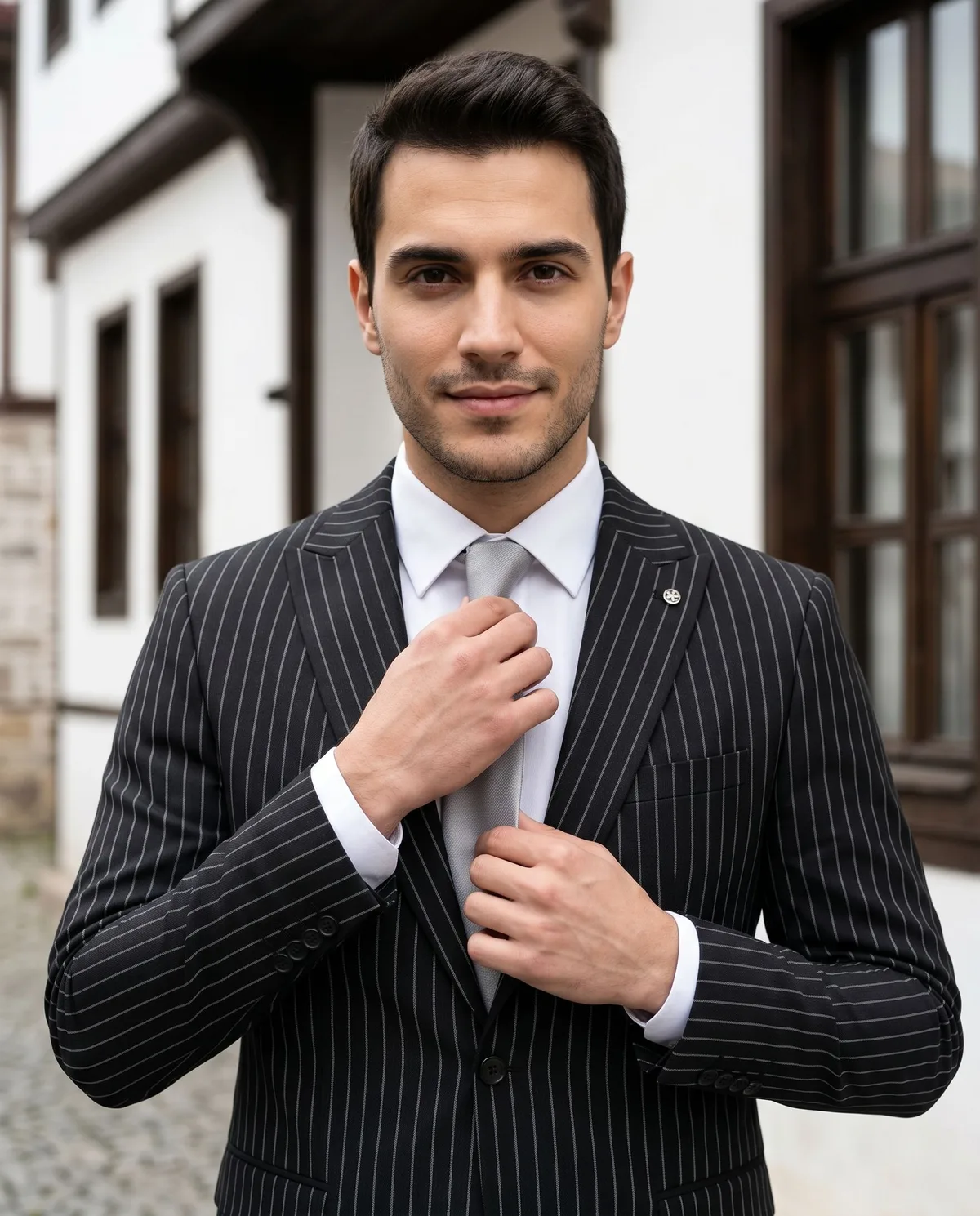 Siyah Pinstripe Takım Elbise - 3