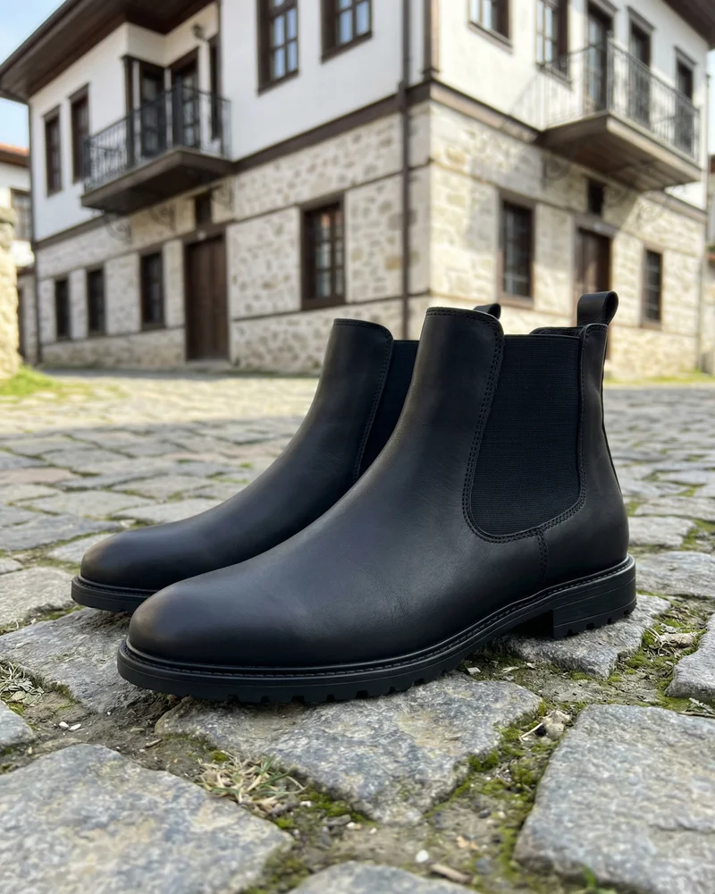 Siyah Hakiki Deri Bot - Beyefendi Çorum