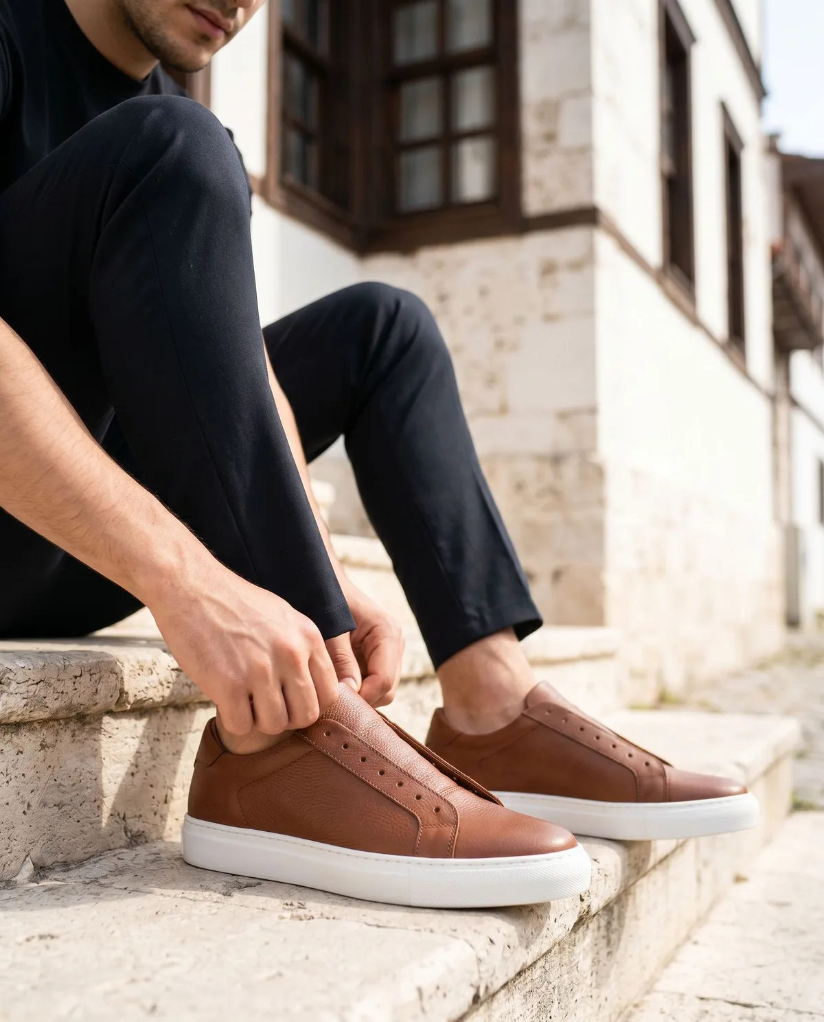 Kahverengi Deri Sneaker - 4