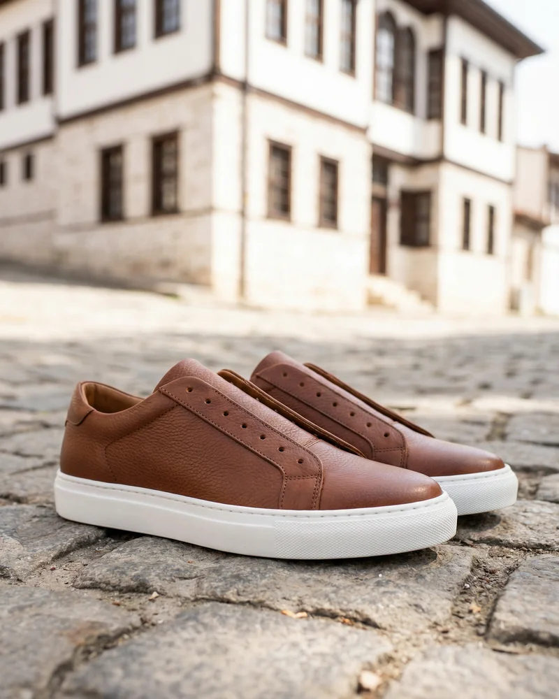 Kahverengi Deri Sneaker - Beyefendi Çorum
