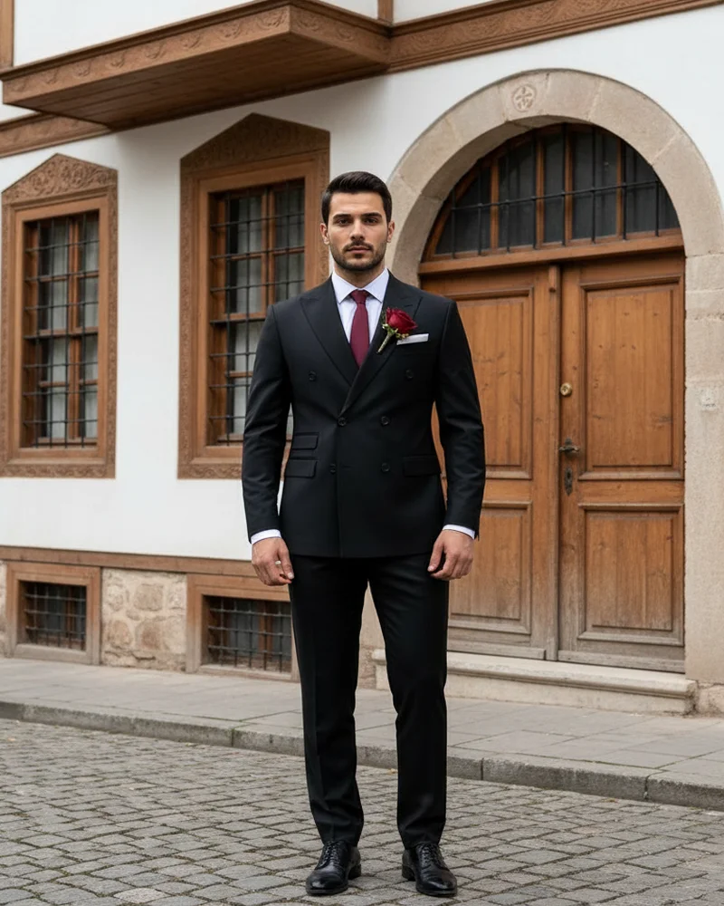 Siyah Kruvaze Damatlık Bordo - Beyefendi Çorum
