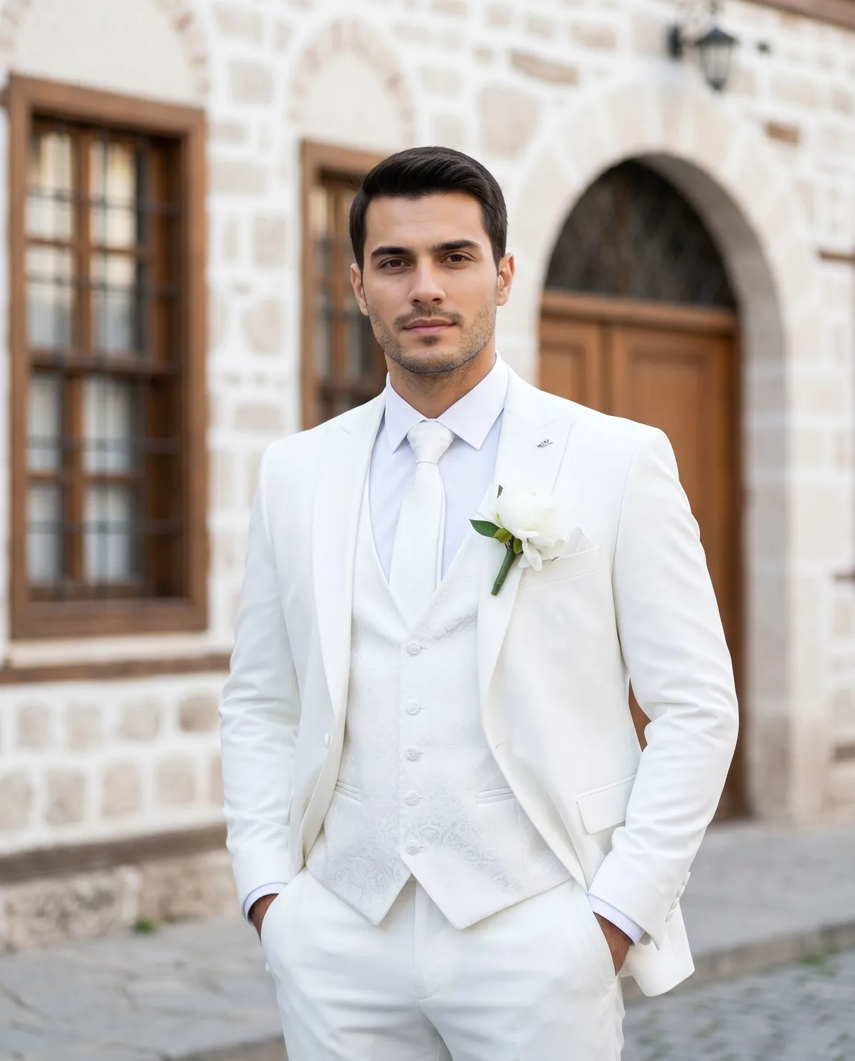 Beyaz Damatlık, Slim Fit Set - 5