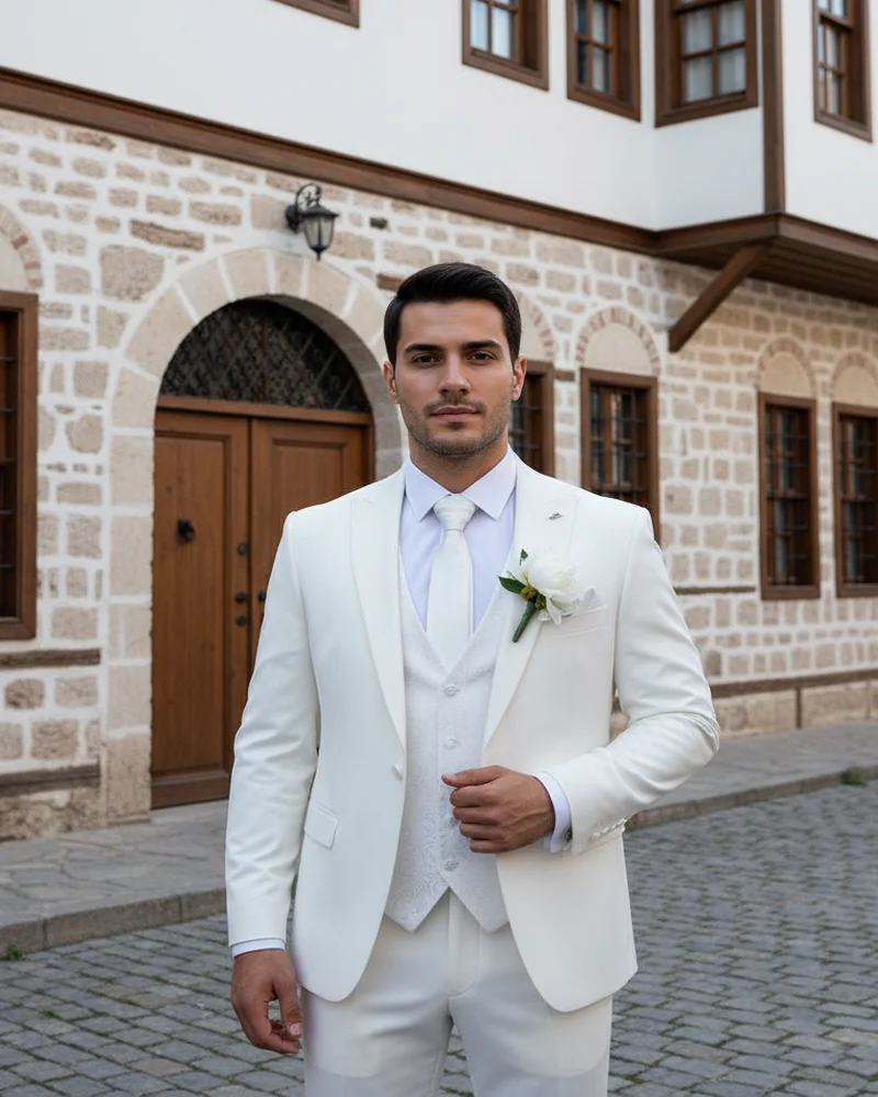 Beyaz Slim Fit Damatlık