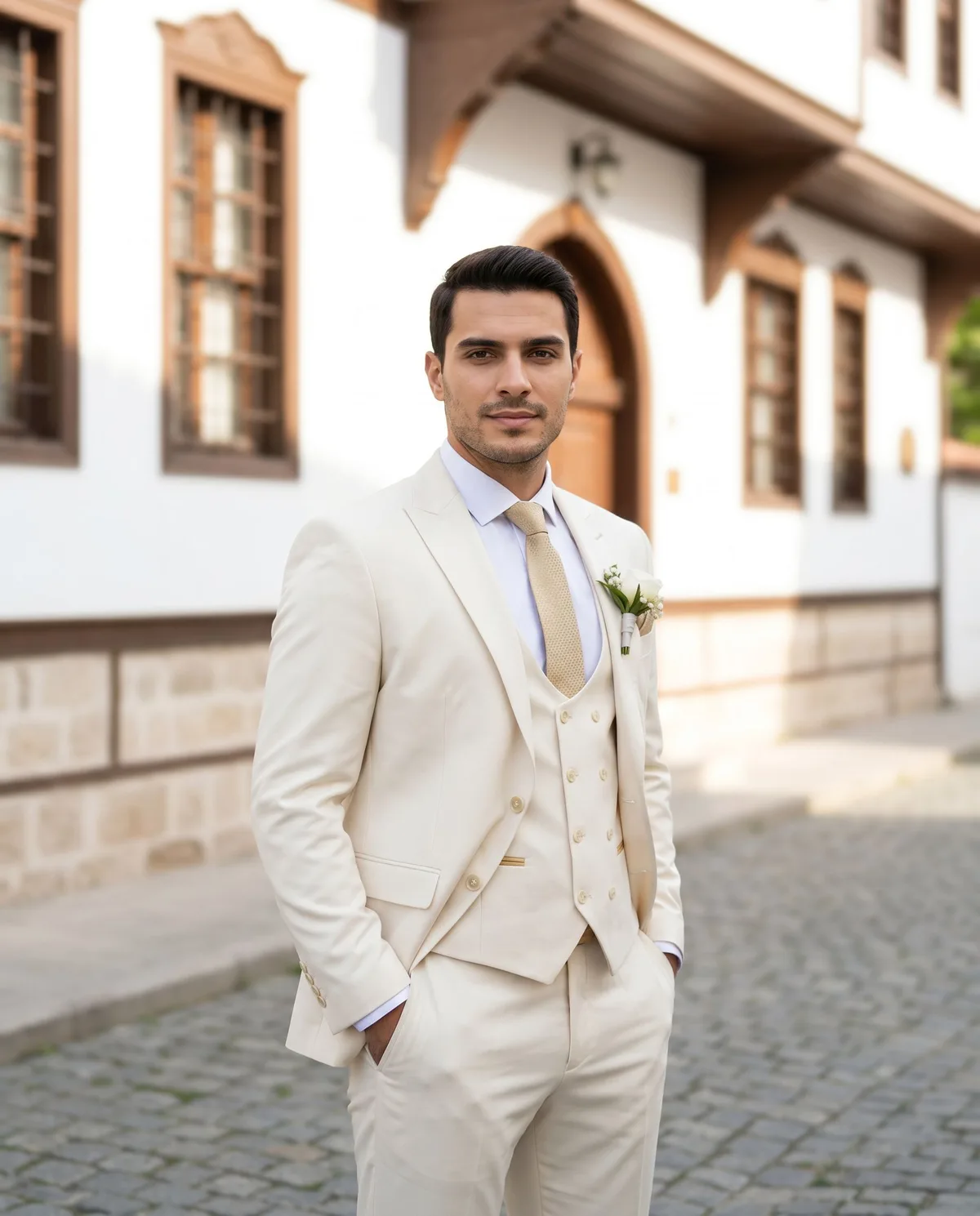 Krem Damatlık, Altın Detay - 5