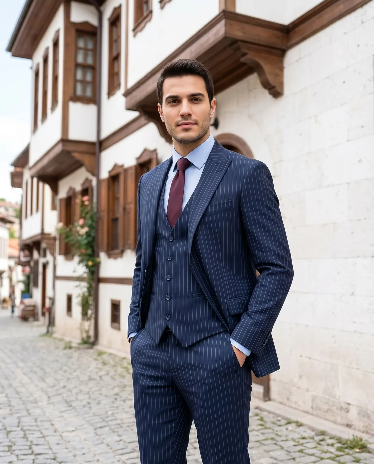 Lacivert Çizgili Takım Kombin - 5