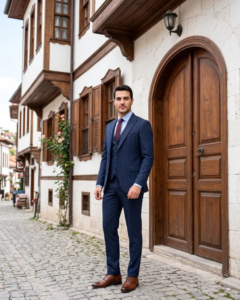 Lacivert Çizgili Takım Kombin