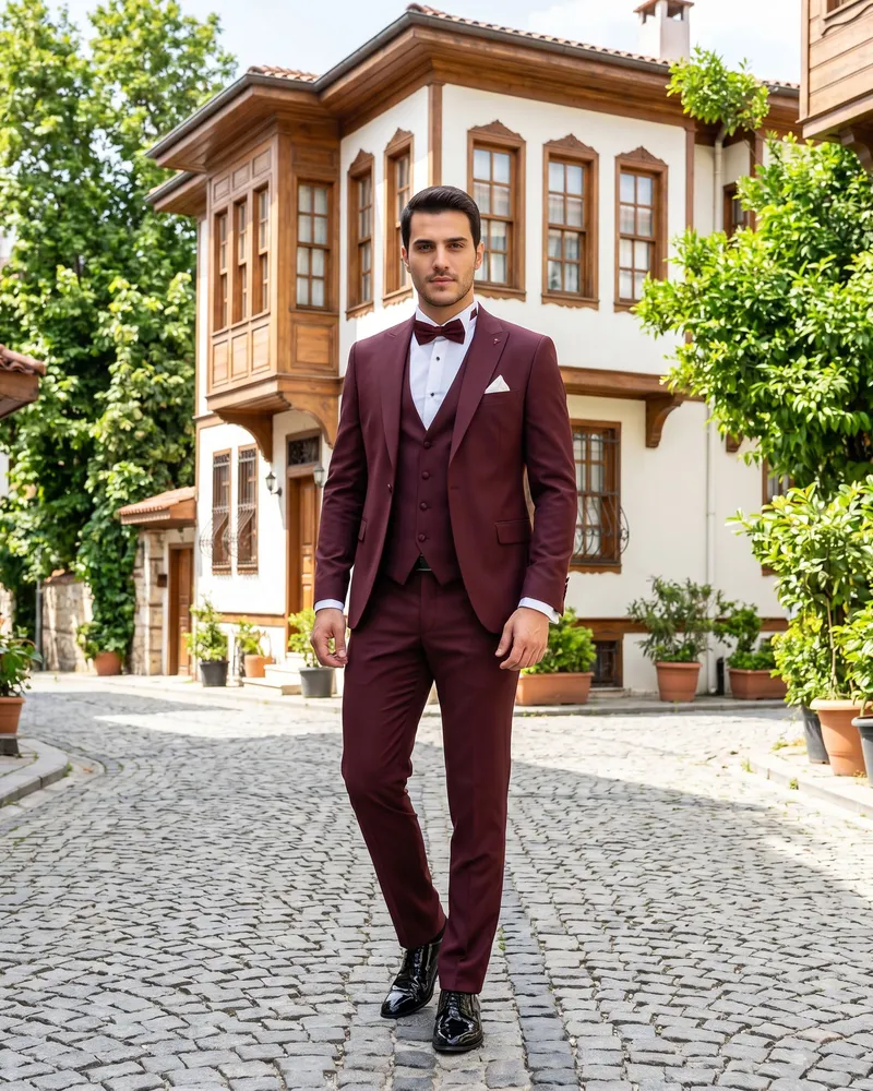 Bordo Damatlık Kombin - Beyefendi Çorum