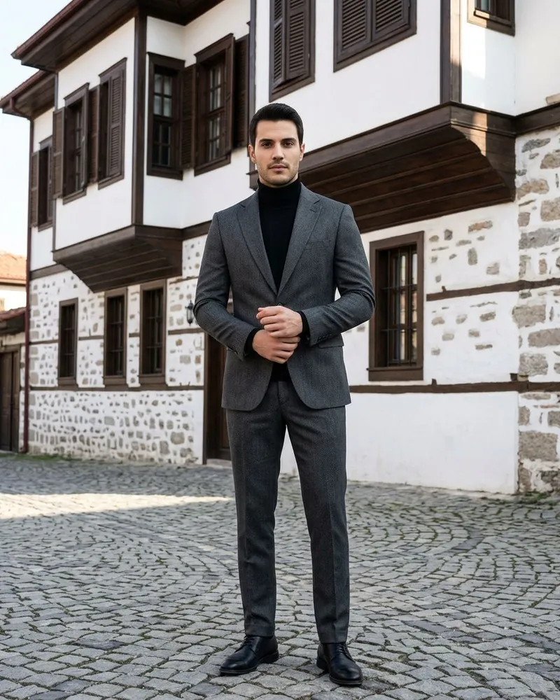 Antrasit Takım Elbise Boğazlı Yaka - Beyefendi Çorum