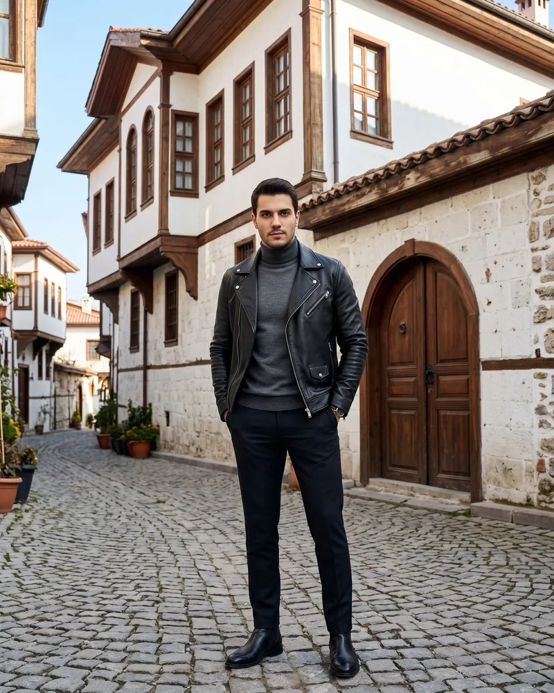 Siyah Deri Ceket Kombin - Beyefendi Çorum