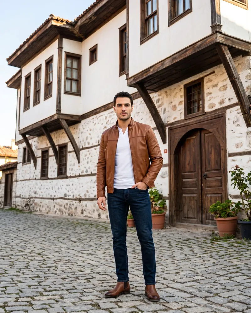 Kahve Deri Ceket Kombin - Beyefendi Çorum
