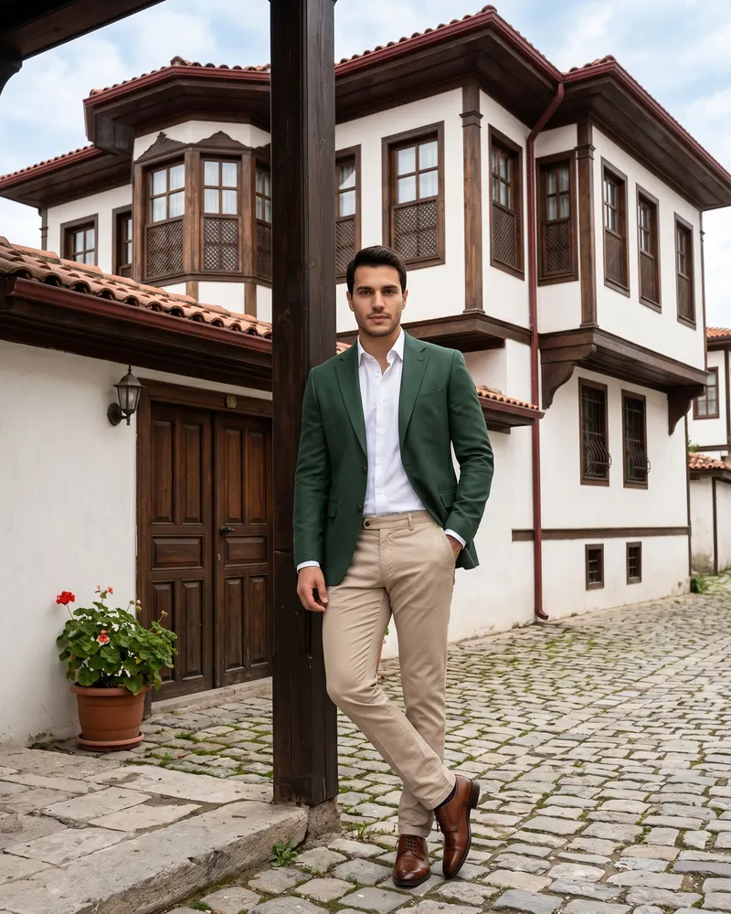Yeşil Blazer Kombin - Beyefendi Çorum