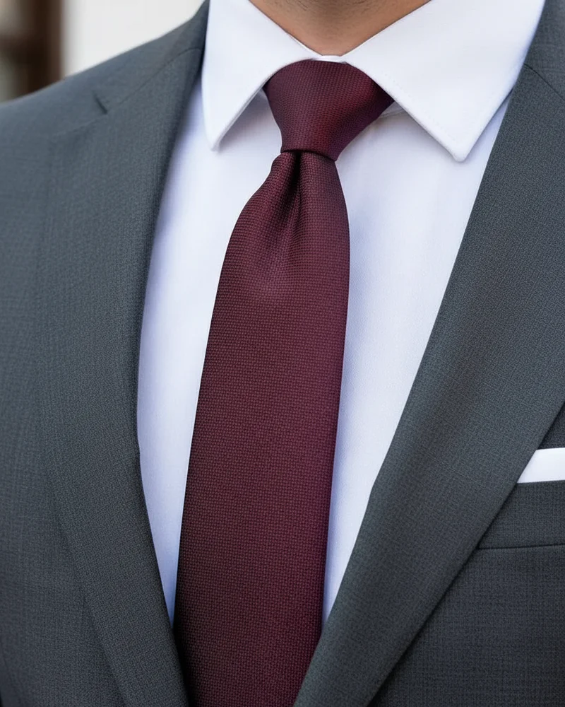 Antrasit Slim Fit Takım, Bordo Kravat - 2
