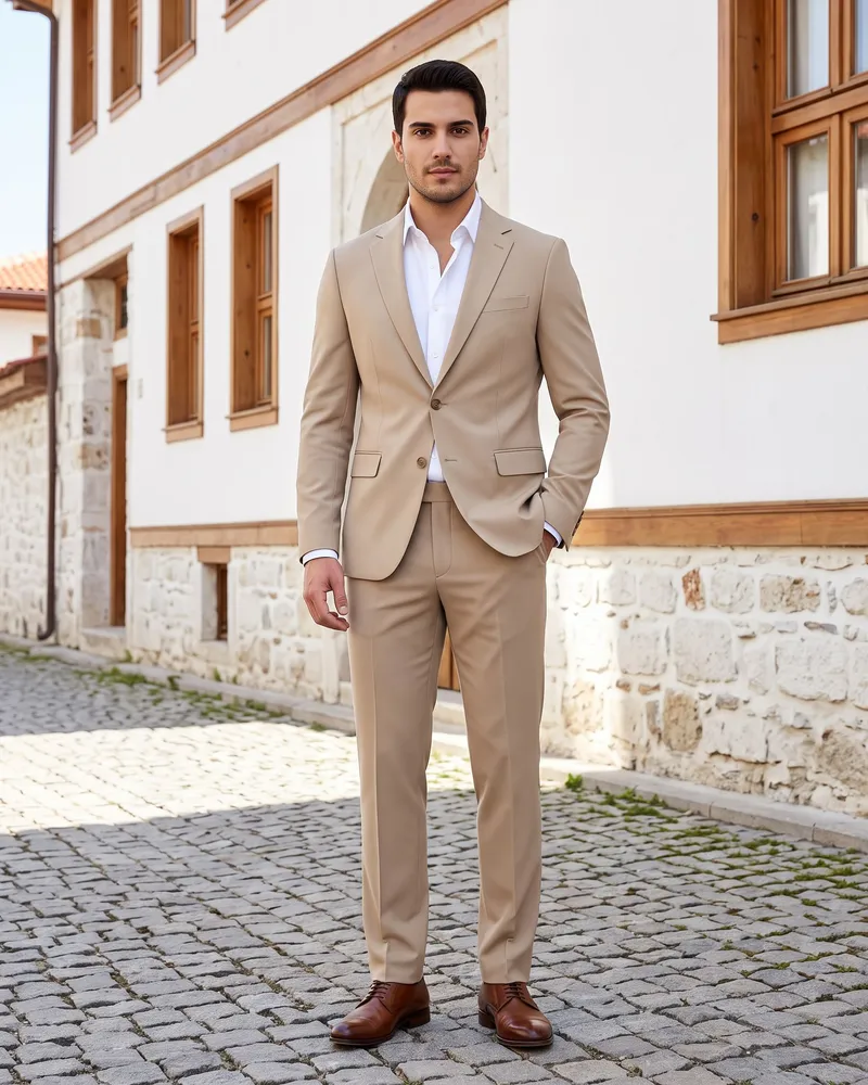 Bej Slim Fit Takım Elbise - 2