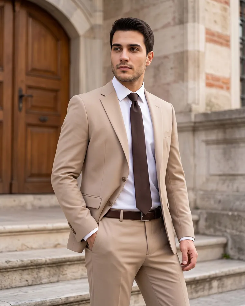 Bej Takım Elbise Full Set - Beyefendi Çorum