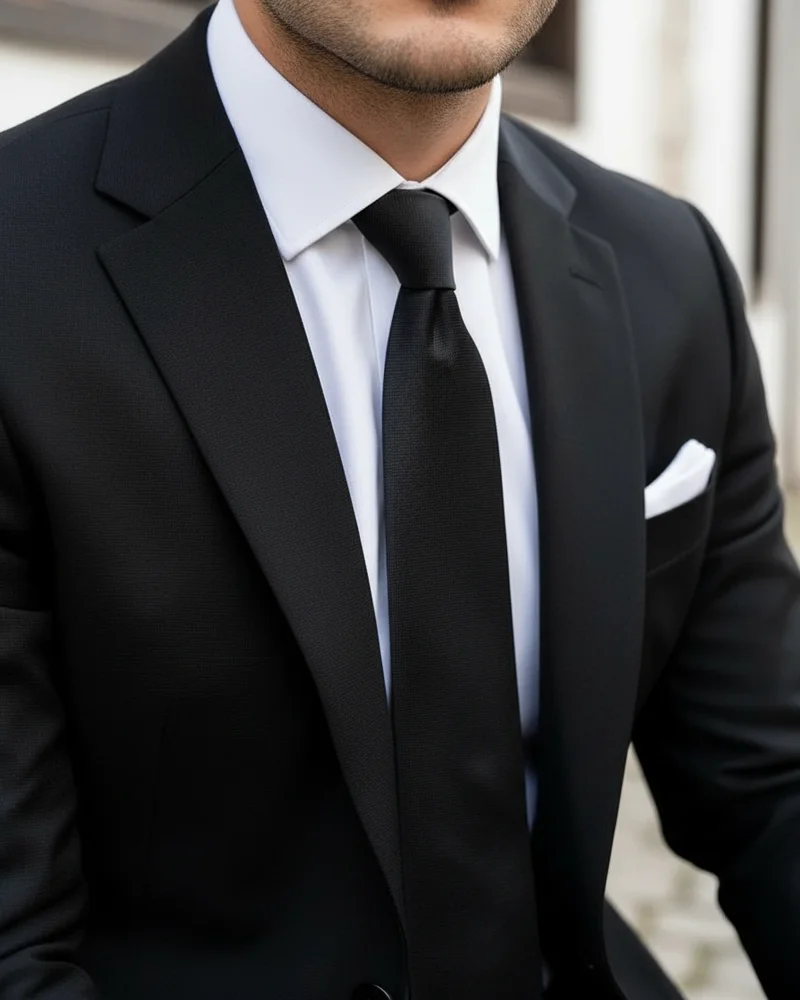 Siyah Slim Fit Takım, Siyah Kravat - 2