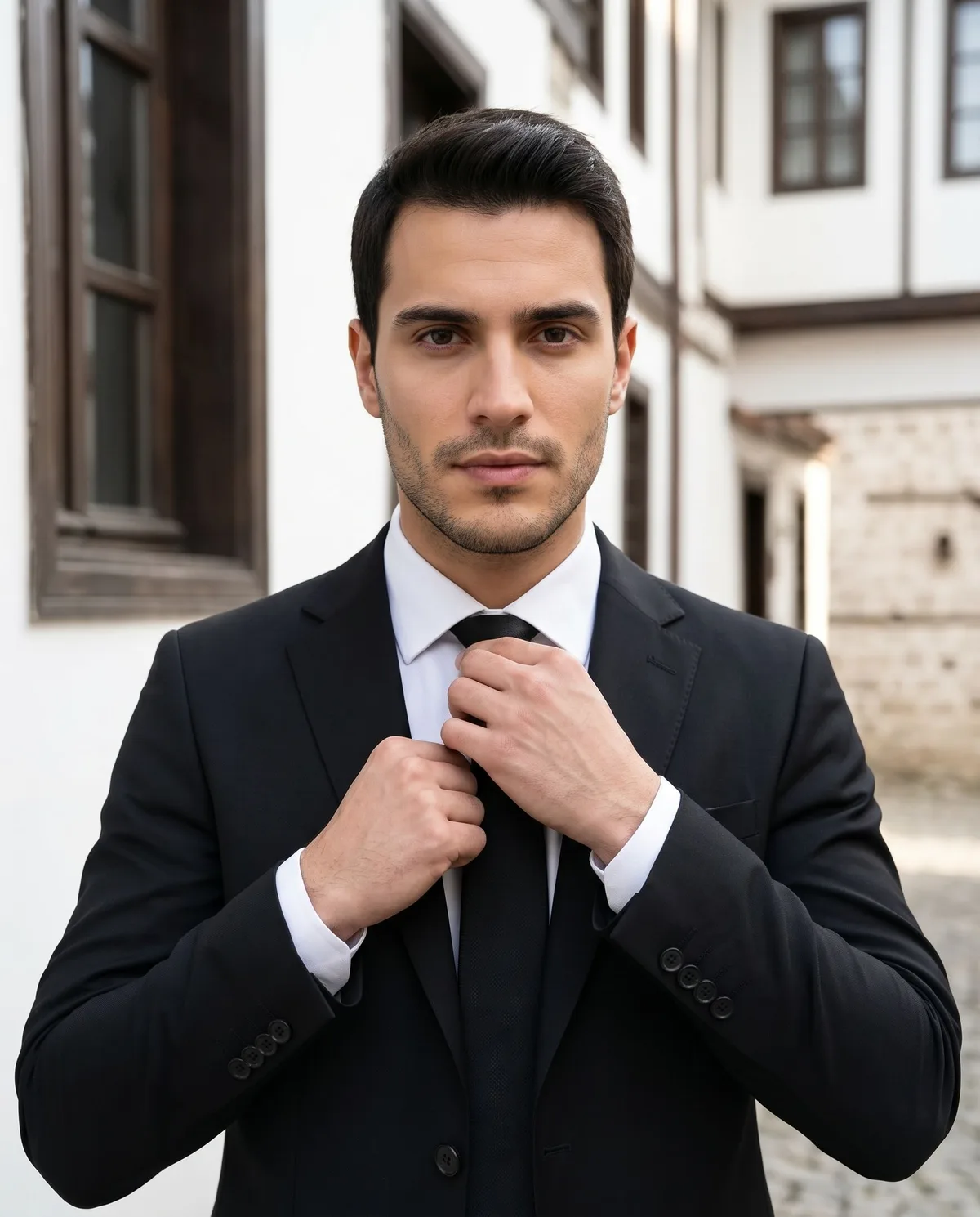 Siyah Slim Fit Takım, Siyah Kravat - 3