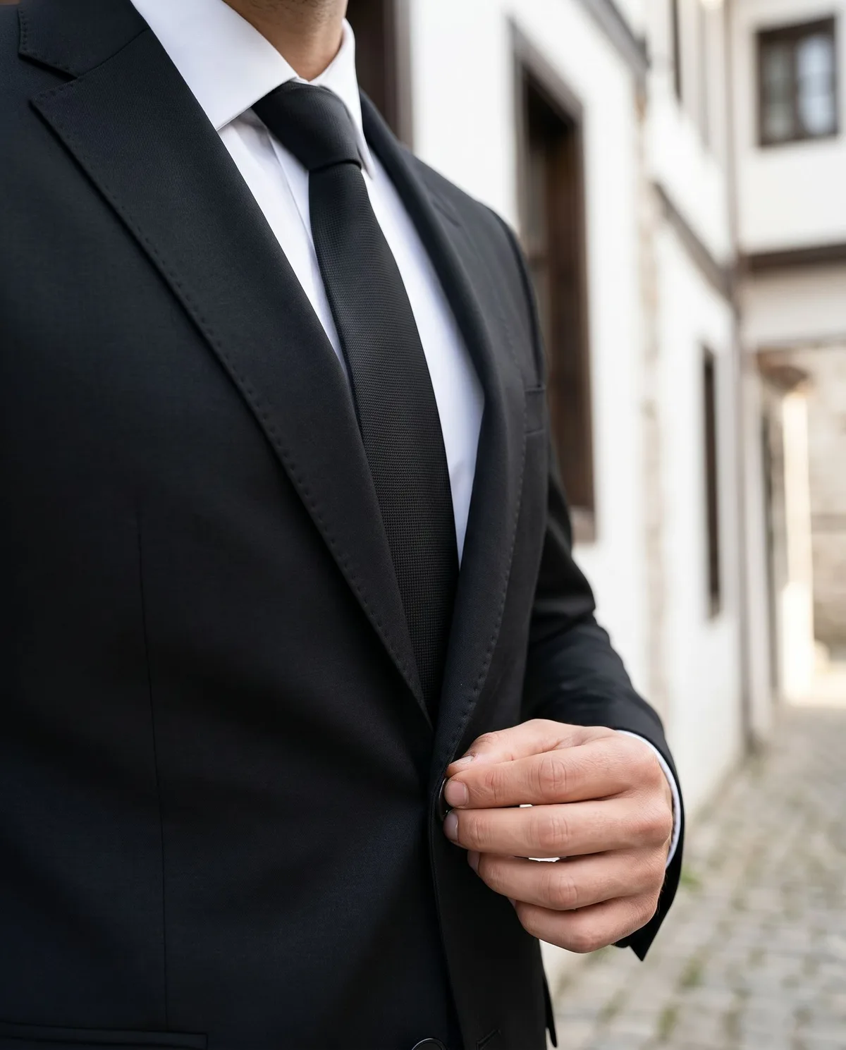 Siyah Slim Fit Takım, Siyah Kravat - 4