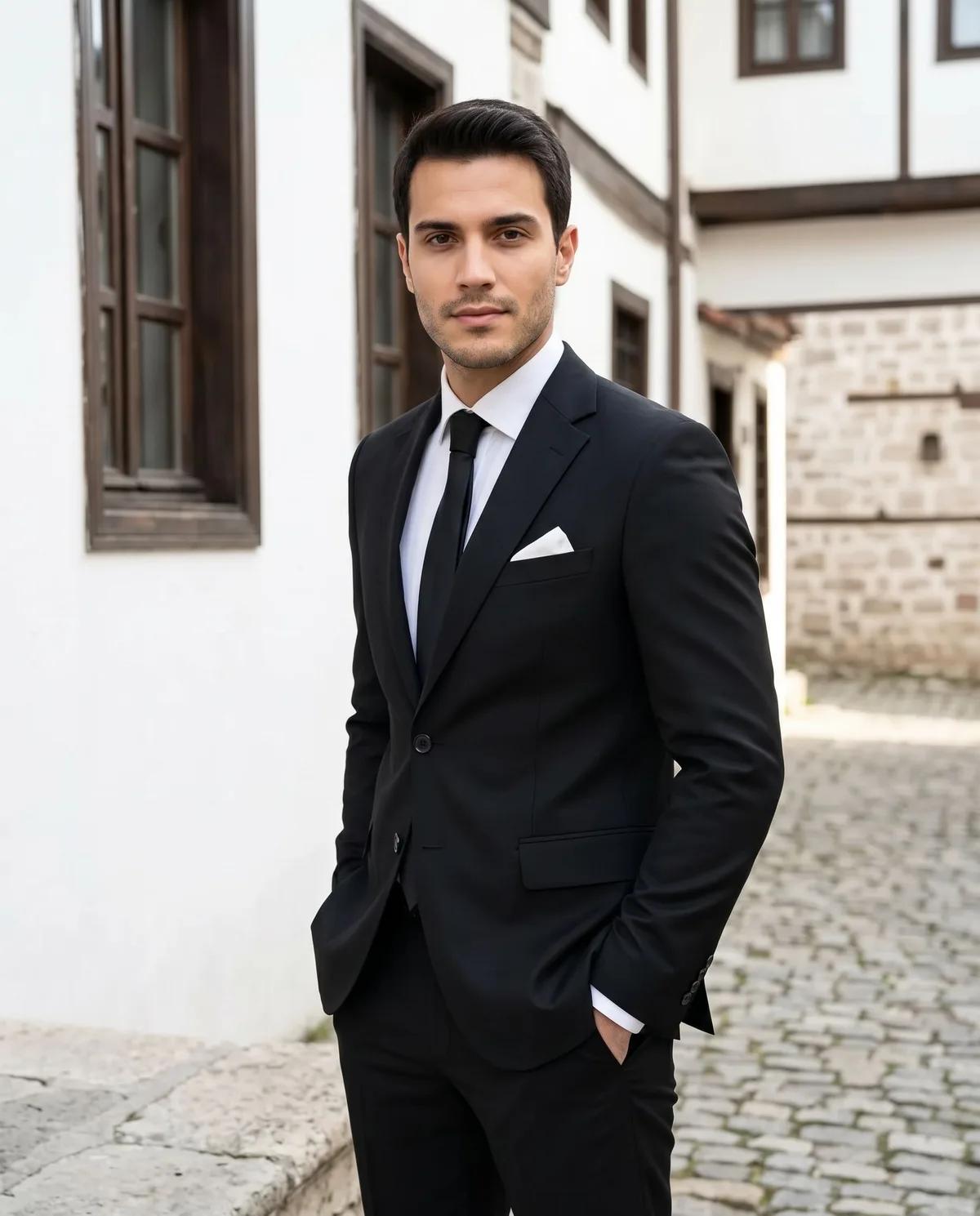 Siyah Slim Fit Takım, Siyah Kravat - 5