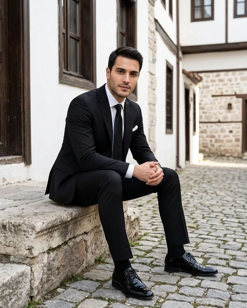 Siyah Slim Fit Takım Siyah Kravat - Beyefendi Çorum