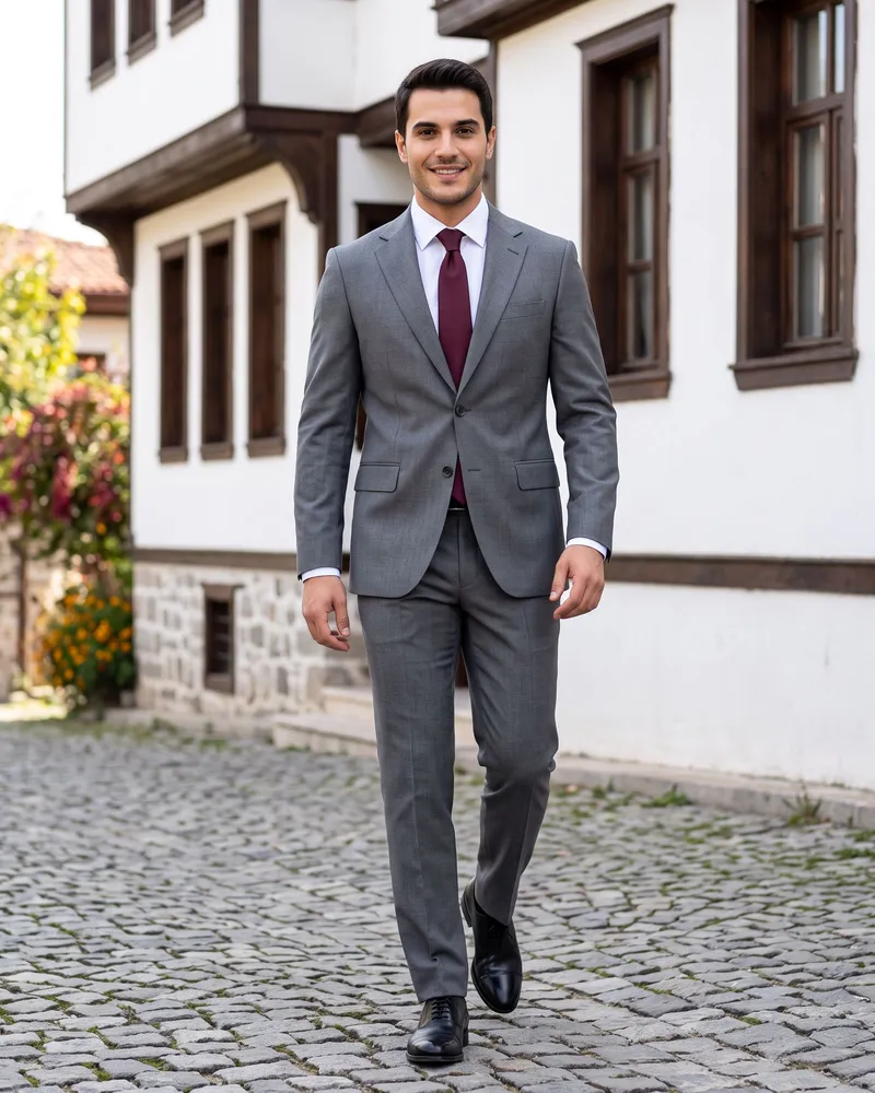 Gri Takım Elbise Full Set - Beyefendi Çorum