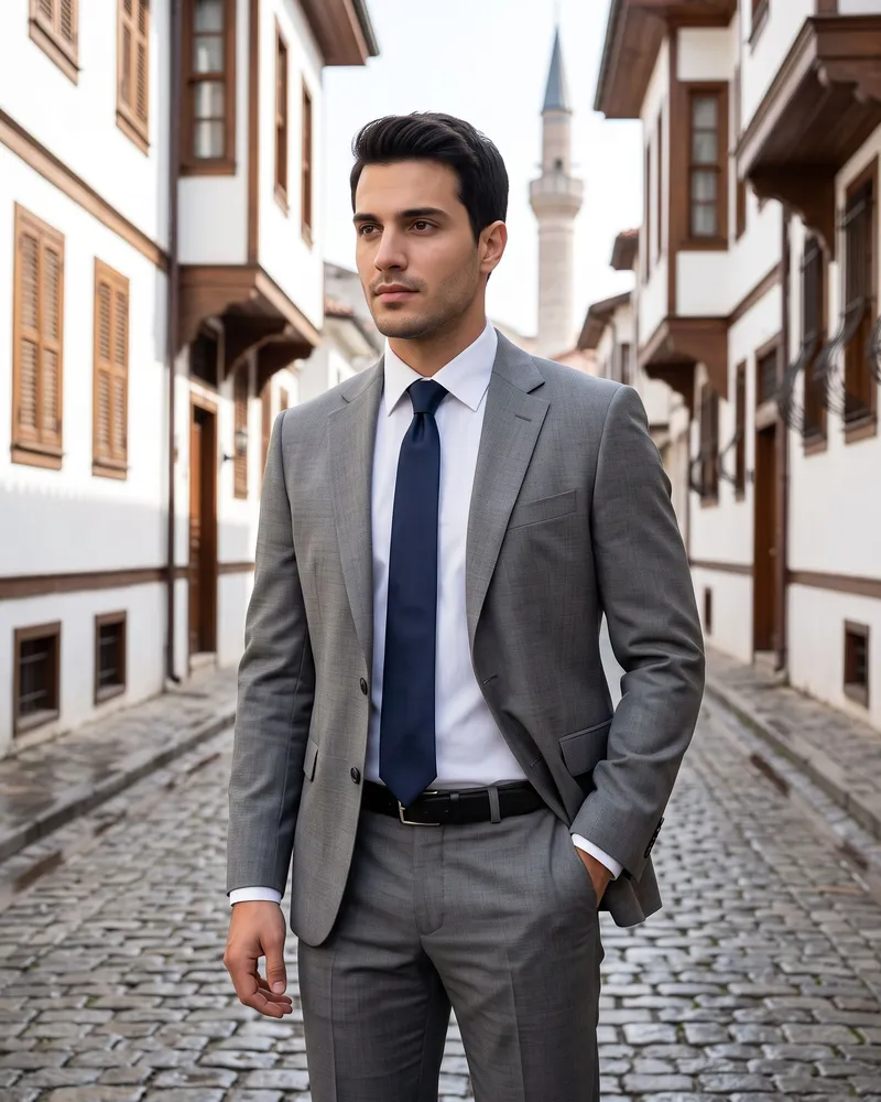Gri Takım Elbise Premium Set - Beyefendi Çorum