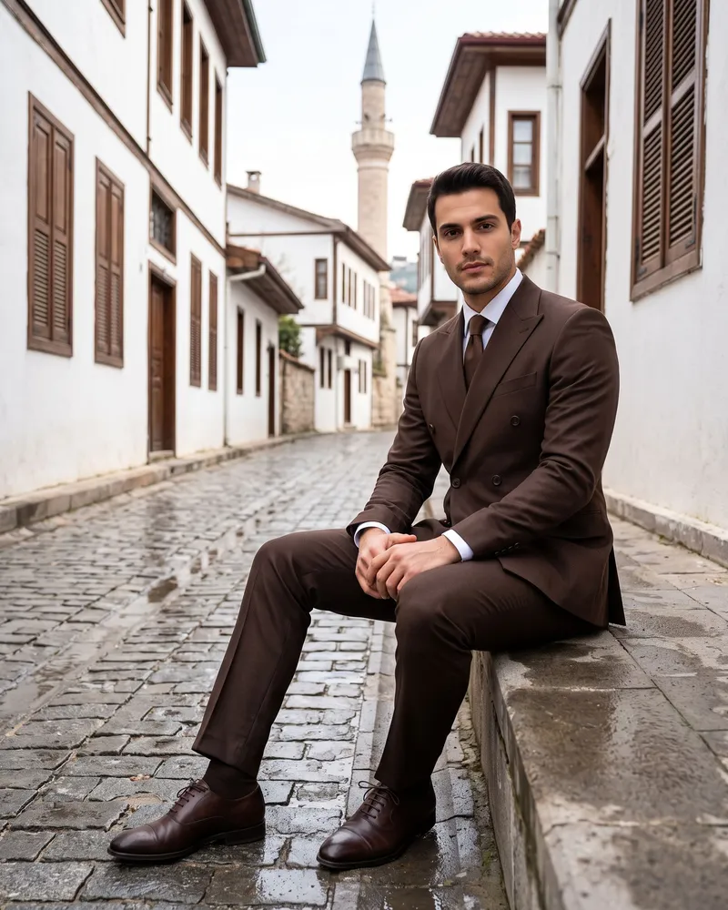 Kahve Kruvaze Takım Premium Set - Beyefendi Çorum